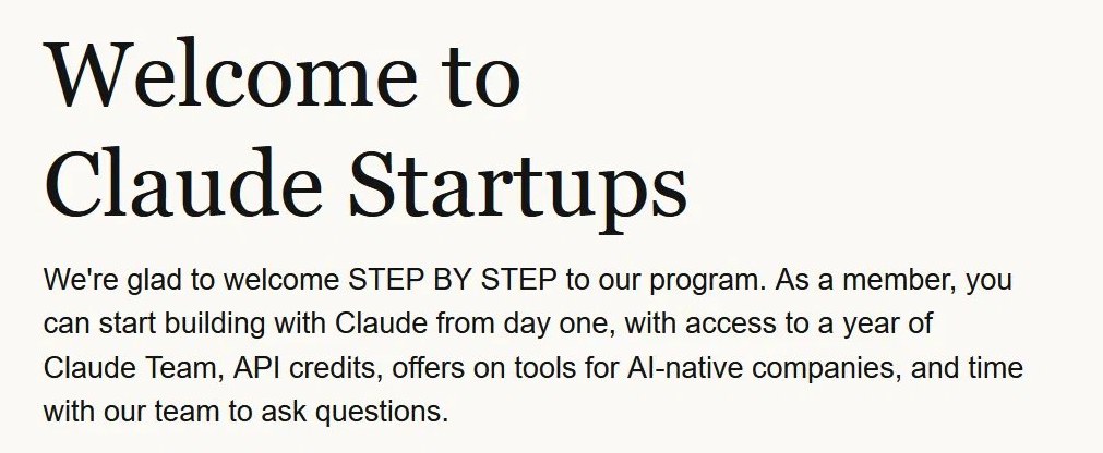 Message de bienvenue du programme Claude Startups adressé à Step By Step